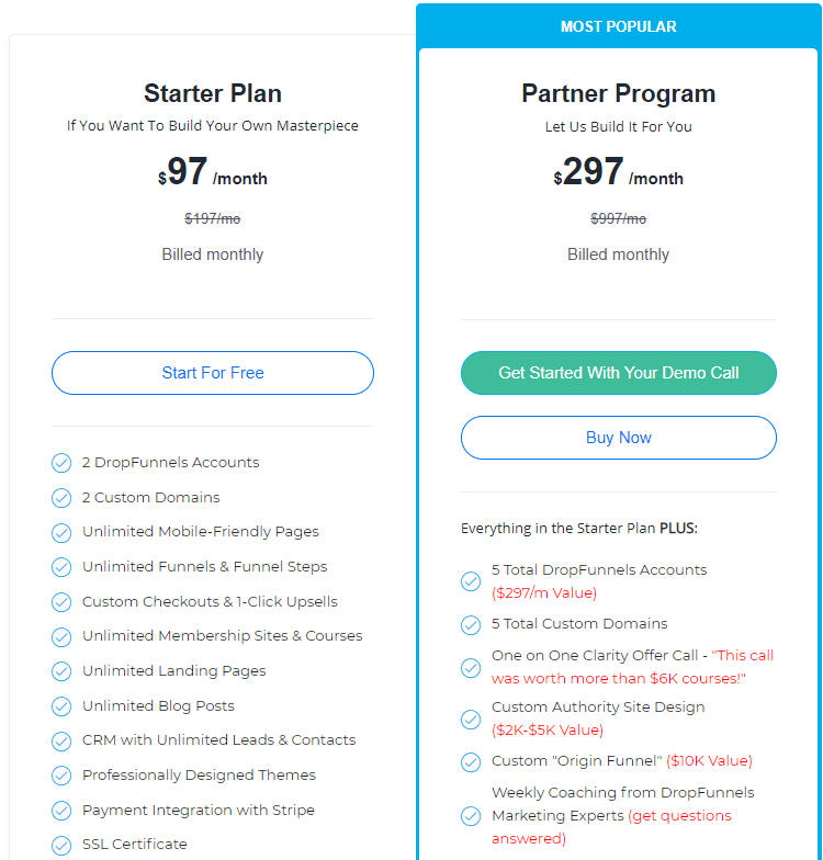 Dropfunnels pricing